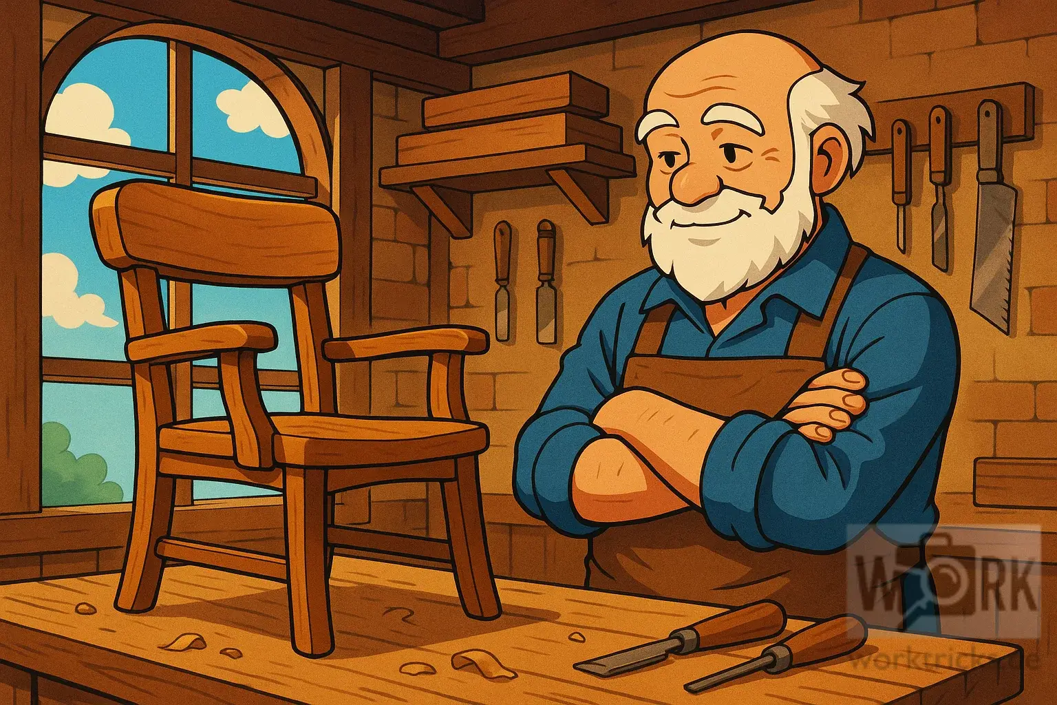 Ein Handwerksmeister betrachtet sein fertiges Werk mit Stolz