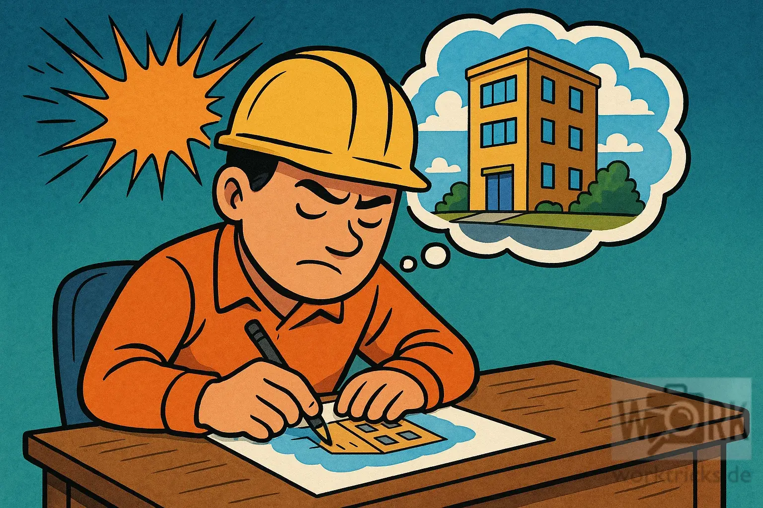 Ein Arbeiter konzentriert sich auf seine Aufgabe und stellt sich das Endergebnis vor